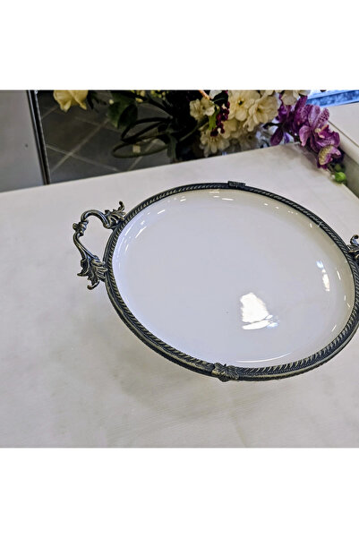 MaviDamla Cast Edge Frameded Footed Porcelain Presentation Plate 29 cm Antique