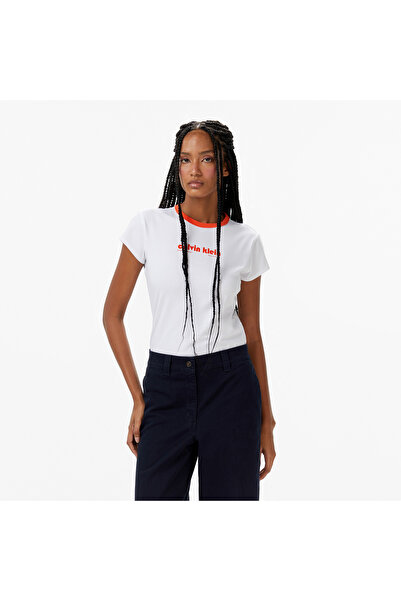 Calvin Klein Retro Logo Graphic Kadın Beyaz T-Shirt