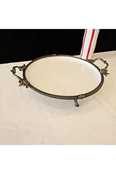 MaviDamla Cast Edge Frame Footed Porcelain Presentation Plate 25 cm Antique