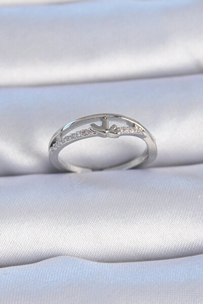 HarmonyAura Brass Silver Color Zircon Stone Heart Model Women's Ring