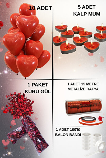 Baloncu Demmo 10 Pcs Plain Heart Balloons, 5 Pcs Heart Candles, 1 Pack Dried ...