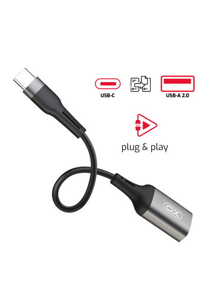 Xo Adaptor OTG, de la USB-C la USB 2.0, Data Transfer, 480Mbs, 15 cm, Plug&Play, Negru/Gri (XO-NB201)