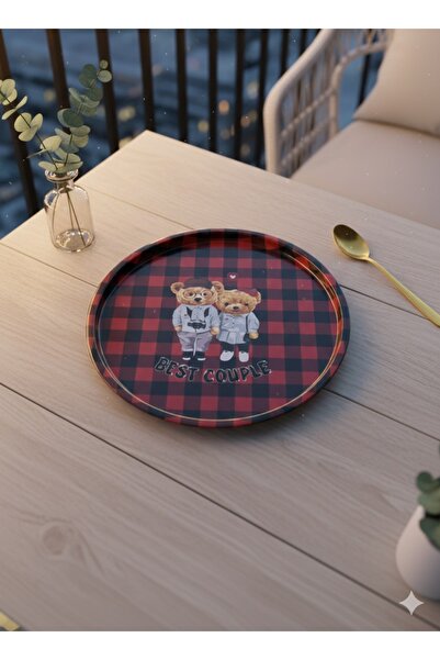 Zarif Home Sevimli ayıcık temalı şık metal tepsi 27 cm