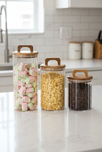 Suo Home Grano 3 Size Acacia Lid Vacuum Glass Jar Set