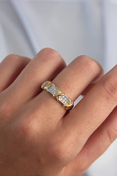 HarmonyAura Xoxo Model Ring with Brass Adjustment Silver Color Zircon Stone