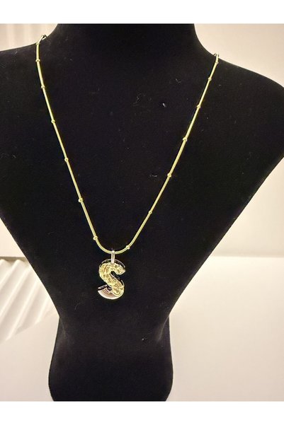 AKSESUARIM Steel, with Stylish Chain Detail, Two-Tone, Design Letter Necklace