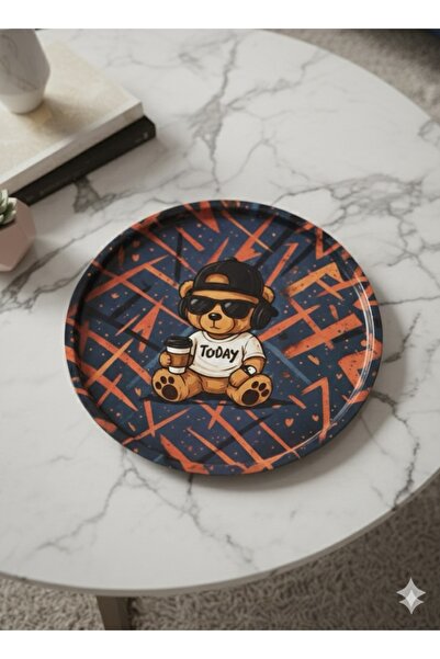 Zarif Home Sevimli ayıcık temalı şık metal tepsi 27 cm