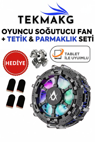 TEKMAKG Js80 Tablet Cooler Fan 2in1 Mobile Game Radiator with Rgb Light Magnetic and Clip