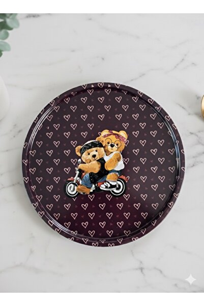 Zarif Home Sevimli ayıcık temalı şık metal tepsi 27 cm