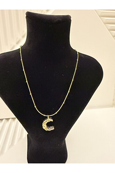 AKSESUARIM Steel, with Stylish Chain Detail, Two-Tone, Design Letter Necklace