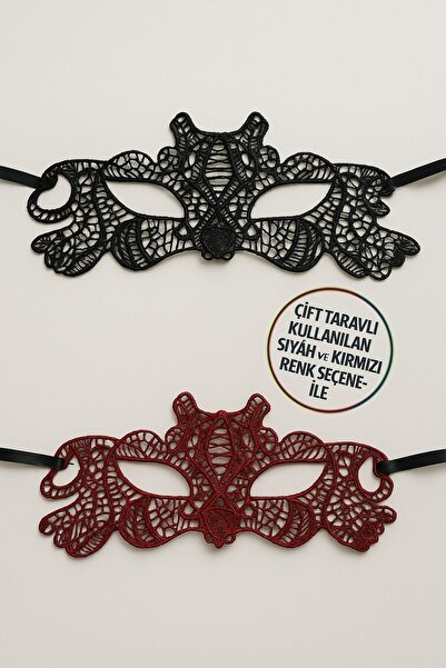 TOYFEST Double Sided Lace Mask Stylish Party and Costume Accessory with Black and Red Color Options Model - 4