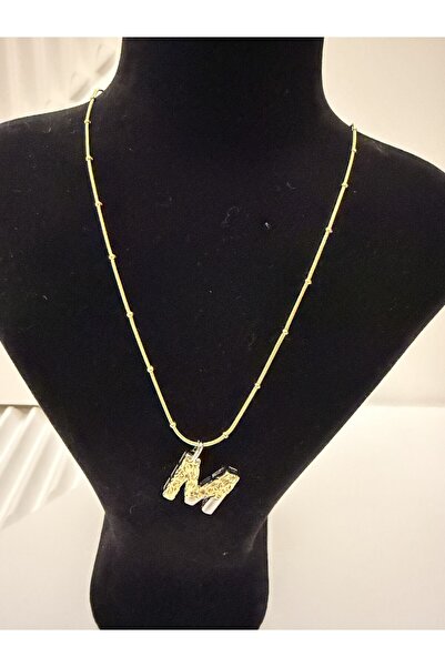 AKSESUARIM Steel, with Stylish Chain Detail, Two-Tone, Design Letter Necklace