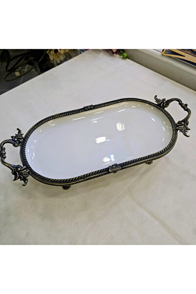 MaviDamla Cast Edge Frameded Footed Porcelain Serving Plate Plate 25*15 Antique