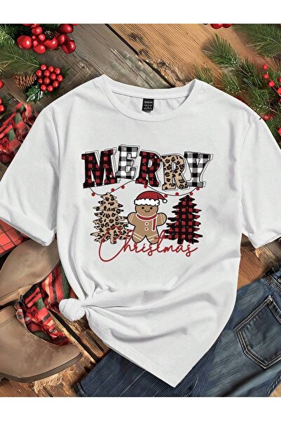 OVER HEAD Women's Cookie Merry Christmas Oversized , Crew Neck, Short Sleeve T-Shirt