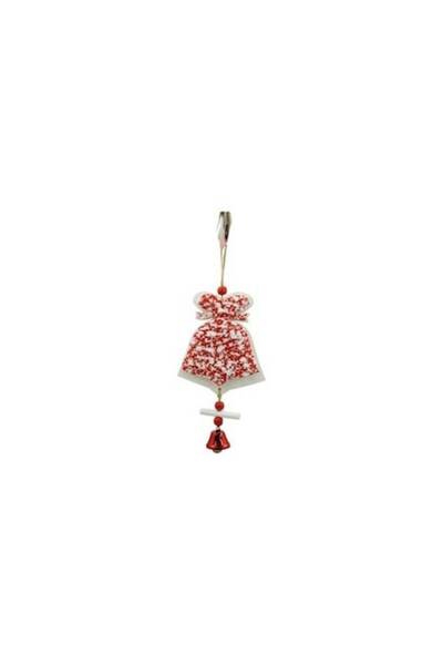 Danex Christmas bell ornament, white/red, wood, 18 x 9.5 cm