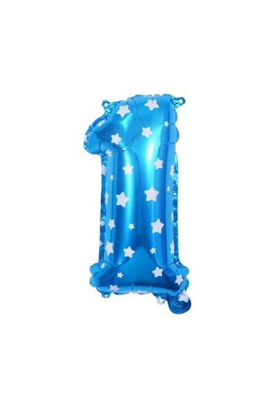 Danex Metallic Foil Balloon Number 1, Star Print, 80 cm, Blue, Straw Included