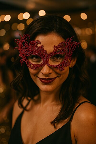 TOYFEST Stylish Masquerade Face Accessory with Double-Sided Lace Mask Black Red Color Options Party Style Mod