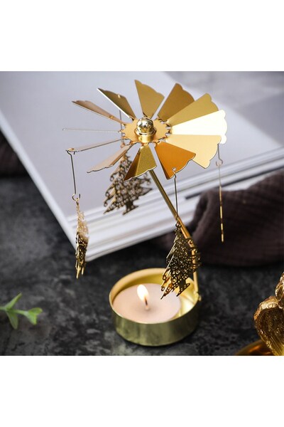 Genel Markalar Isı İle Dönen Metal Mumluk – Çam Ağacı Modeli, Altın Renk, Yıl...