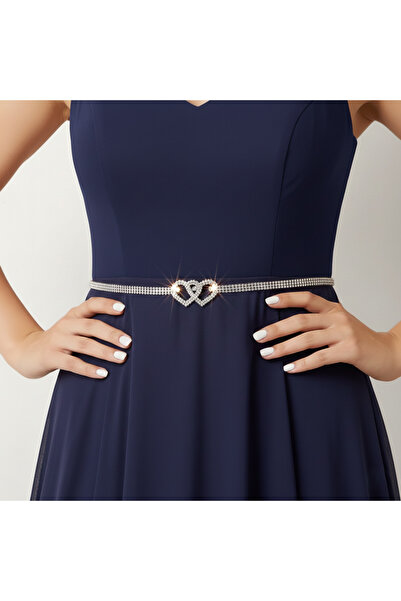 Estilo Lingerie Heart Figured Water Way Silver Plated Belt, Evening Dress Belt (with Adjustable Chain)