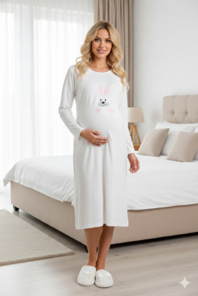 Lohussa Women's Powder Rabbit Patterned Long Sleeve Special Design Maternity ...