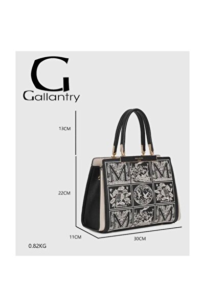 gallantry Paris women's handbag DQ-8698, floral print, black/beige, 30x22x11cm