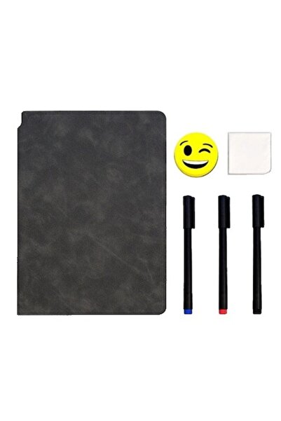 Danex A5 Reusable Dry-Erase Notebook Set, 3 Markers, Eraser & Cleaning Cloth, 24 x 16.5 cm, Black Leather