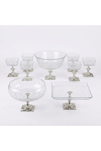 ASSA BAZAAR طقم تقديم وتقديم الطعام من باشاباهتشي بأرجل معدنية وتفاصيل فضية، طقم كيك، ماغنوليا، طقم شاي، كورا حواف أسطوانية ك