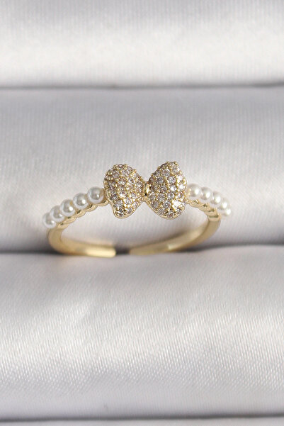 Clariss خاتم هارموني أورا من النحاس بلون ذهبي مع حجر الزركون وتفاصيل من اللؤل...