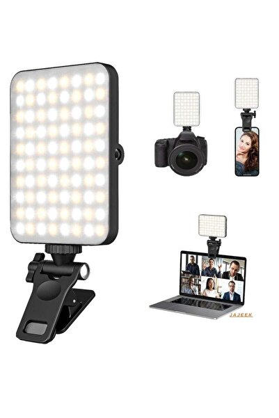 JAJEEK New LED Selfie Light - 60 LEDs, 2200mAh Rechargeable Clip-On, 7 Modes & 10 Brightness Levels