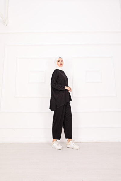 Esre Store 21055 - قصة مريحة طقم بنطلون شالوار أسود