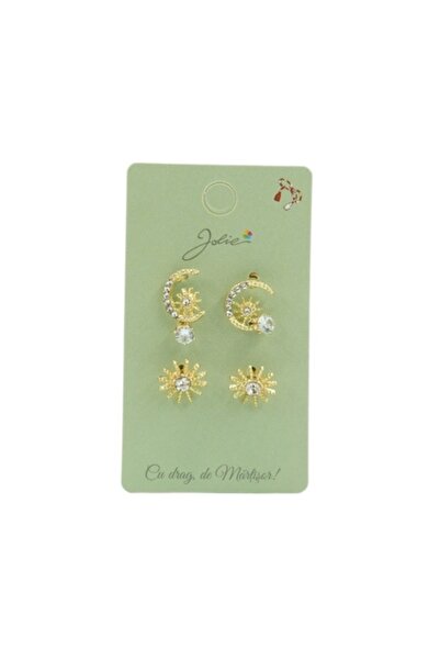 Danex - Set of 3 Pairs Earrings (Crescent, Sun, Stone)