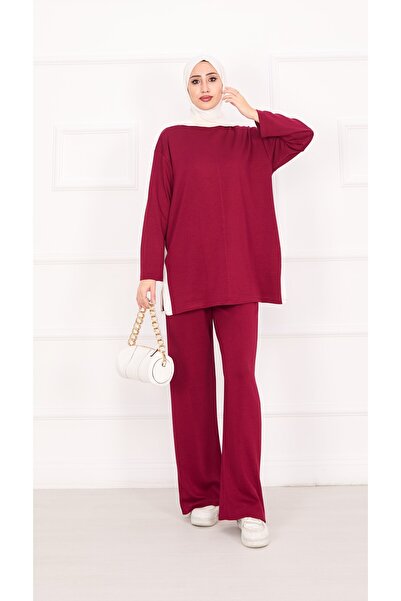 Esre Store 21187 - Set dublu cu detalii cu dungi din material textil, roșu cl...