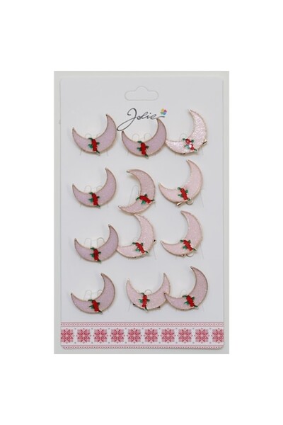 Danex Set of 12 Martisor Brooches for Children - Pink Crescent with Roses