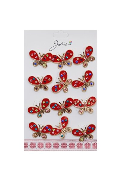 Danex Set de 12 broșe mărțișor de primăvară fluture roșu cu pietre