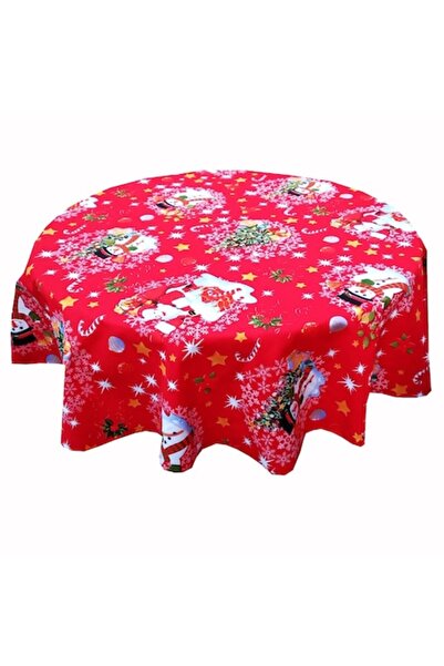 Mcf Snowman Round Cotton Tablecloth for 4 People 150x150 cm