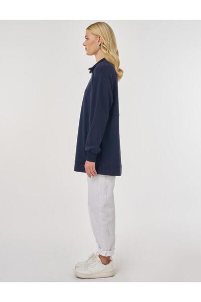 Kayra Mock Neck Sweatshirt Dark Navy Blue