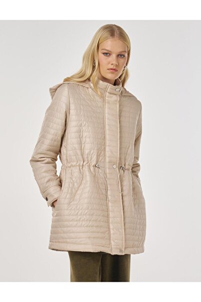 Kayra Hooded Quilted Coat Cream
