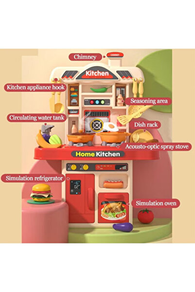 Generic Children's kitchen toy set, 31 pieces, with realistic sound effects and simulation features,red