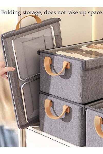 DOMEET Foldable Wardrobe With Lid, Clothes Storage Box, Foldable Fabric Storage Box, Layered Drawer Style P