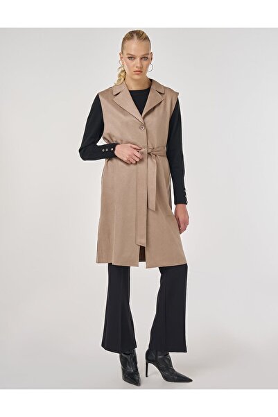 Kayra Suede Vest with Stitching Detail Bitter Brown