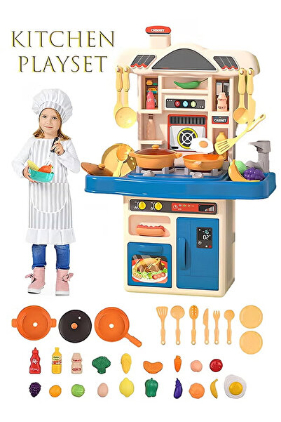 Generic Children's kitchen toy set, 31 pieces, with realistic sound effects and simulation features,blue