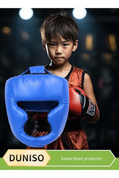 DOMEET DUNISO Headgear for Kids, Thickened PU Leather Boxing Helmet Safety Head Guard for Training (Blue)