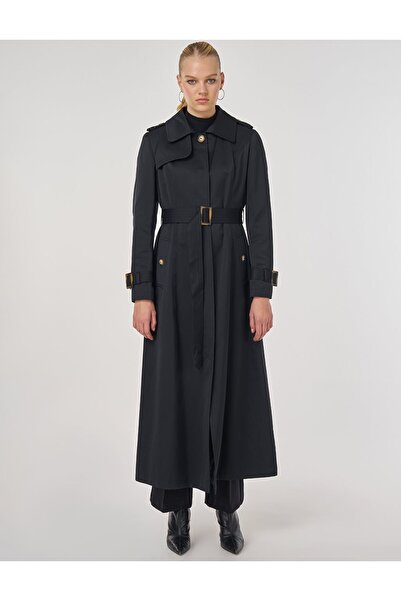 Kayra Windbreaker Detailed Trench Coat Black