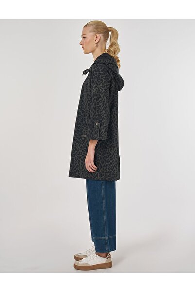 Kayra Leopard Print Short Trench Coat Forest Green