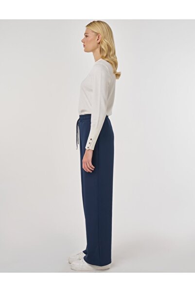 Kayra Lace-Up Relaxed Fit Trousers Navy Blue