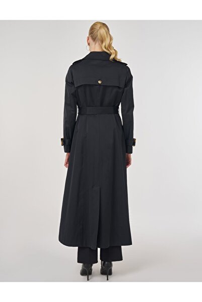 Kayra Windbreaker Detailed Trench Coat Black