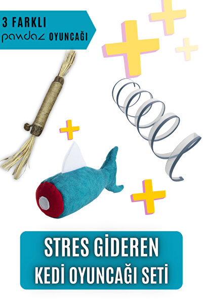 pawdaz Stress Relieving Cat Toy Set - Blue Fish + Tunnel + Large Matatabi