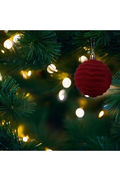 OEM Christmas tree pendant, plush Christmas ball, set of 12, dark green -6cm