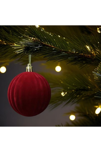 OEM Christmas tree pendant, plush Christmas ball, set of 12, dark green -6cm