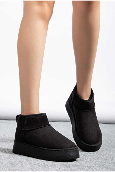 Ymn ayakkabı Kadın Siyah Bot Yüksek Taban Peluş Bot